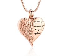 QGJNSGC Angel Wing Urn Necklace with Heart for Women Men Ash Jewelry Keepsake Pendant Memory Locket Ash Container, one size, Stainless Steel, Cubic Zirconia