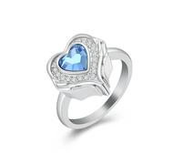 QGJNSGC Angel Wings Heart Cremation Ring Holds Loved Ones Ashes Heart Urn Ring for Ashes for Women Men Memorial Keepsake Finger Rings for Pet Human Ash Jewellery (Silver-blue, Customize)