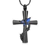 QGJNSGC Butterfly Cross Urn Necklace for Ashes Crystal Butterfly Cremation Jewelry Ashes Pendant for Women Men Memorial Keepsake Jewelry for Human shes of Loved Ones, Stainless Steel, No Gemstone