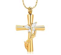 QGJNSGC Butterfly Cross Urn Necklace for Ashes Crystal Butterfly Cremation Jewelry Ashes Pendant for Women Men Memorial Keepsake Jewelry for Human shes of Loved Ones, Stainless Steel, No Gemstone