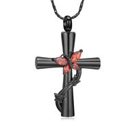 QGJNSGC Butterfly Cross Urn Necklace for Ashes Crystal Butterfly Cremation Jewelry Ashes Pendant for Women Men Memorial Keepsake Jewelry for Human shes of Loved Ones, Stainless Steel, No Gemstone