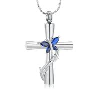 QGJNSGC Butterfly Cross Urn Necklace for Ashes Crystal Butterfly Cremation Jewelry Ashes Pendant for Women Men Memorial Keepsake Jewelry for Human shes of Loved Ones, Stainless Steel, No Gemstone