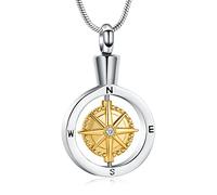 QGJNSGC Compass Cremation Jewelry Memorial Necklace Urn for Human Ashe of Loved Ones Keepsake Lockets for Ashes Holder Pet Dog Heart Urn Jewelry I'd be Lost without You, Stainless Steel, No Gemstone