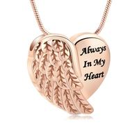 QGJNSGC Cremation Heart Urn Necklace Ashes Jewelry for Women Men Angel Wing Heart Urn Pendant for Ashes Memorial Keepsake Locket Ash Holder for Human/Pet Ashe, Stainless Steel, No Gemstone