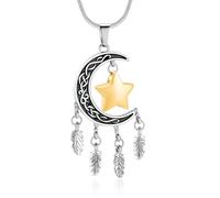 QGJNSGC Cremation Jewellery Dream Catcher Urn Necklaces for Ashes Moon Star Feather Keepsake Gift Celtic Knot Ash Pendant for Women and Men, one size, Stainless Steel, Cubic Zirconia