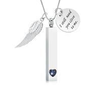 QGJNSGC Cremation Jewelry for Ashes Angel Wing Charm Vertical Bar Urn Necklace Stainless Steel Memorial Keepsake Ash Locket Pendant for Women Men