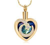 QGJNSGC Cremation Jewelry for Ashes Crystal Heart Urn Necklace Keepsake Stainless Steel Moon Star Ash Pendant Memorial Jewelry Gift for Women Men