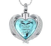 QGJNSGC Cremation Jewelry for Ashes Pendant Crystal Heart Urn Necklace with Mini Memorial Keepsake Urn Memorial Ash Holder for Women Jewelry (Silver-Light Blue-God)