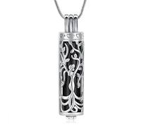 QGJNSGC Cremation Jewelry for Ashes Tree of Life Urn Necklace Cylinder Vial Urn Necklace for Men/Women Keepsake Memorial Ashes Necklace Pendent (Silver-black)