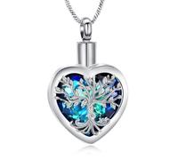 QGJNSGC Cremation Jewelry Heart Pendant The Tree of Life Urn Necklace for Ashes Stainless steel Keepsake Memorial Urn Jewelry for Men Women (steel-Blue)