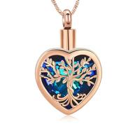 QGJNSGC Cremation Jewelry Heart Pendant The Tree of Life Urn Necklace for Ashes Stainless steel Keepsake Memorial Urn Jewelry for Men Women (rose-biue)