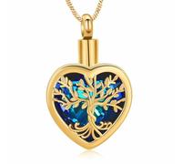 QGJNSGC Cremation Jewelry Heart Pendant The Tree of Life Urn Necklace for Ashes Stainless steel Keepsake Memorial Urn Jewelry for Men Women (gold-blue)