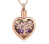 QGJNSGC Cremation Jewelry Heart Pendant The Tree of Life Urn Necklace for Ashes Stainless steel Keepsake Memorial Urn Jewelry for Men Women (rose-purple)