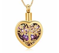 QGJNSGC Cremation Jewelry Heart Pendant The Tree of Life Urn Necklace for Ashes Stainless steel Keepsake Memorial Urn Jewelry for Men Women (gold-purple)