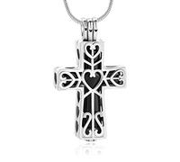 QGJNSGC Cremation Urn Memorial Pendant Necklace Heart Cross Cylindrical with Hollow Jewelry Ashes Keepsake Memorial Urn Jewelry Necklace (Silver-black)