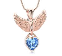 QGJNSGC Cremation Urn Necklaces Ashes Holds Angel Wings Urn Necklace for Ashes Heart Birthstone Shape Cremation Jewelry Urns Keepsake Pendant for Women Pet, Stainless Steel, Zircon