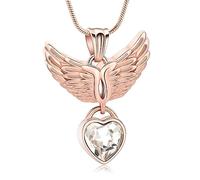 QGJNSGC Cremation Urn Necklaces Ashes Holds Angel Wings Urn Necklace for Ashes Heart Birthstone Shape Cremation Jewelry Urns Keepsake Pendant for Women Pet, Stainless Steel, Zircon