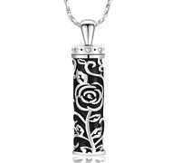 QGJNSGC Flower Celtic Cremation Jewelry Necklace Roseflower Cylinder Bar Urn Necklace for Ashes Urn Pendant Necklace Keepsake Memorial Lockets for Ashes for Women Men, Stainless Steel, No Gemstone
