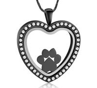 QGJNSGC Glass Heart Urn Ashes Necklace for Women Cremation Jewelry with Paw Print Charm Ashes Keepsake Necklace for Pet Cat Dog Memorial rn Pendants Jewellery (Black)