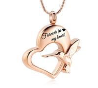 QGJNSGC Hummingbird Necklace Jewelry for Cremation, Hummingbird Urn Necklace for Ashes Heart Ashes Keepsake Memorial Cremation Jewelry Funeral Ashes Holder Forever in my heart, Stainless Steel, No