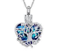 QGJNSGC Tree of Life Urn Necklace for Ashes Heart Cremation Jewelry for Women Men Crystal Ash Pendant Loved One Memorial Jewelry with Funnel Filler Jewelry Gifts