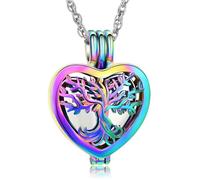 QGJNSGC Tree of Life Urn Necklaces for Ashes Heart Shape Cremation Jewelry Memorial Keepsake Jewelry Gifts for Women Men Memorial Lockets Ashes Holder for Pet (Colorful-Silver)