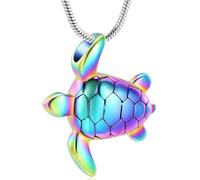 QGJNSGC Turtle Urn Necklace for Ashes Sea Turtle Cremation Jewelry for Ashes Necklace Keepsake Memorial Jewelry Urns Pendant for Pet/Human Turtle Lovers (Rainbow)