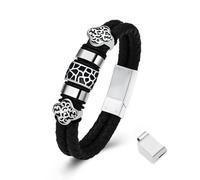 QGJNSGC Urn Bracelet for Ashes Cremation Jewelry Stacked Bracelet for Ashes Leather Handcrafted Double Strand Braided Bracelet for Mens Women Wristband Memorial Ashes Holder