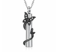 QGJNSGC Urn Necklace for Ashes Butterfly Cylinder Urn Ashes Necklace for Women/Men Cremation Butterfly Jewelry of Loved Ones Keepsake Memorial Vial Pendant Necklace (Silver-black)