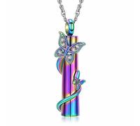 QGJNSGC Urn Necklace for Ashes Butterfly Cylinder Urn Ashes Necklace for Women/Men Cremation Butterfly Jewelry of Loved Ones Keepsake Memorial Vial Pendant Necklace (Rainbow)