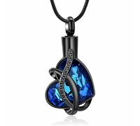 QGJNSGC Urn Necklace for Ashes Crystal Cremation Jewelry Heart Shaped Ashes Pendant Stainless Steel Keepsake Memorial Urn Jewelry for Women Men Gift, Stainless Steel, Cubic Zirconia