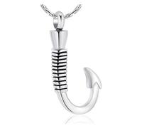 QGJNSGC Urn Necklace for Ashes Fishing Hook Cremation Necklace Stainless Steel Cremation Jewelry Memorial Human Ashes Keepsake Pendant for Women Men, Stainless Steel, Cubic Zirconia