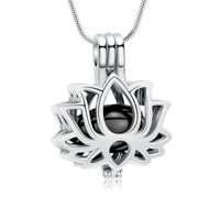 QGJNSGC Urn Necklace for Ashes Lotus Flower Cremation Jewelry for Women Ashes Pendant Necklace with Mini Hollow Urn Memorial Ash Keepsake Necklace, Stainless Steel, No Gemstone