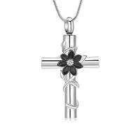 QGJNSGC Urn Necklace for Ashes Sunflower Cross Necklace Cremation Jewelry Ashes Necklace for Human Women Pets Sunshine Pendant Keepsake Jewelry for Ashes, Stainless Steel, Zircon