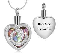 QGJNSGC Urn Necklaces for Ashes Crystal Heart Cremation Jewelry Memorial Keepsake Jewelry Star Moon Pendant Gifts for Women Men (Customize)