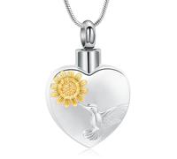 QGJNSGC Urn Necklaces for Ashes Hummingbird Sunflower Urn Necklace Heart Cremation Jewellery Keepsake Memorial Jewellery for Urns Locket for Women Men