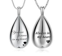 QGJNSGC Urn Pendant Necklace Teardrop Cremation Jewelry for Ashes Memorial Keepsake for Women Jewelry Funeral Ashes Holder Collarbone Necklace You are forever in my heart, Sterling Silver, No Gemstone