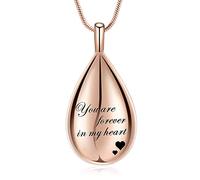 QGJNSGC Urn Pendant Necklace Teardrop Cremation Jewelry for Ashes Memorial Keepsake for Women Jewelry Funeral Ashes Holder Collarbone Necklace You are forever in my heart, Sterling Silver, No Gemstone