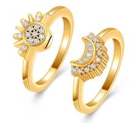 QGJNSGC Urn Ring for Ashes Celestial Sun and Moon Ring Set Cremation Jewelry for Ashes Sparkling Ashes Ring Sun Moon Ring Keepsake Memorial Jewelry for Men Women, Metal, No Gemstone