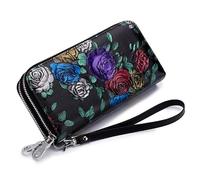 QGKWJP Double Zipper Large Capacity Purse Ladies Long Leather Multi-Slot,Multi-Card Anti-RF scanning Function,The Best Choice,The Golden Rose