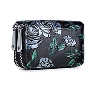 QGKWJP Women Card Holder Split Leather Double Zipper Case Large Capacity 3D Flower Printed Lady Wallets Purse,Multi-Card Anti-RF scanning Function,The Best Choice,Silver Rose