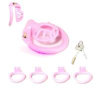 QgLust Flat Cage, Chastity Cage Set, Comes with 4 Rings, Small Chastity Cage, Chastity Belt, SM Fetish, Extreme Shackle, Sex Toy for Men, Couples (Pink-M)