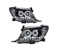 QGQFDEYUNB Car Fog Light For Toyota For HILUX 2005 2006 2007 2008 2009 2010 2011 2012 2013 2014 2015 Pair Headlights Black DRL HALO Projector Lamp Angel Eyes