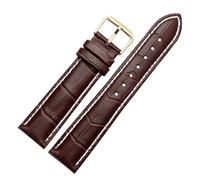 Qgsaghty 12mm-28mm Brown Leather Strap with White Stitching and Gold Pin Buckle, Brown, 28mm