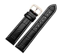 Qgsaghty 12mm-28mm Brown Leather Strap with White Stitching and Rose Gold Pin Buckle, Black, 28mm