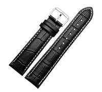 Qgsaghty 12mm-28mm Brown Leather Strap with White Stitching and Steel Pin Buckle, Black, 23mm