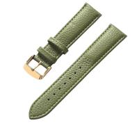 Qgsaghty 13mm-22mm Litchi Texture Leather Watch Strap for Men and Women, Soft Watchband, Gold Buckle, Dark Green, 19mm