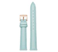 Qgsaghty Leather Bracelet 12mm/14mm/15mm/16mm/18mm/20mm Women's Leather Slim Watch Strap, Rose Gold Buckle, Ligth Blue, 18mm
