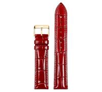 Qgsaghty Leather Strap 10/12/14/15/16/18/19/20/22mm Watch Strap for Women with Crocodile Pattern, Gold Pin Buckle, Red, 16mm