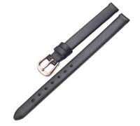 Qgsaghty Ultra-thin Soft Leather Watch Strap, Black, 11mm